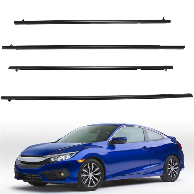 4PCS Car Window Weatherstrip Window Glass Seal Moulding Trim for Honda Civic 2006-2019 Outer Sealing Trim Belt Rubber Strips