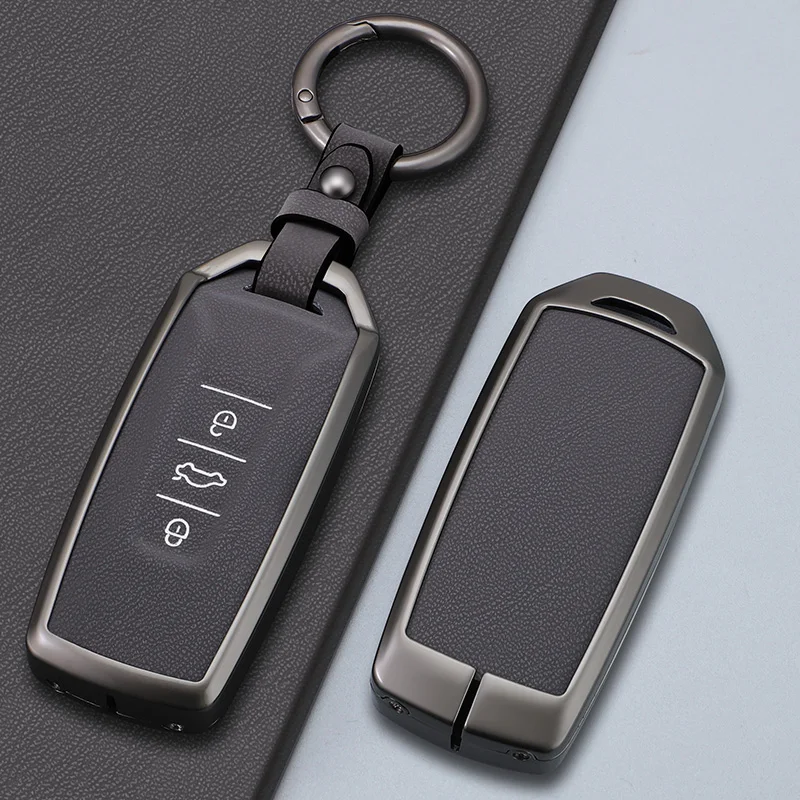 

3 Button Metal Leather Car Key Cover Case for VW Volkswagen Touareg 2018-2021 Keyless Entry Remote Protective Accessories