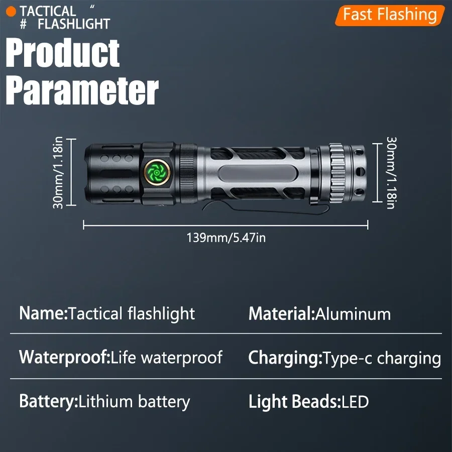Heinast A6 Tactical Led Flashlights 1000LM Type C Rechargeable 18650 Battery Powerful Outdoor Lighting High Power Lanterns Torch