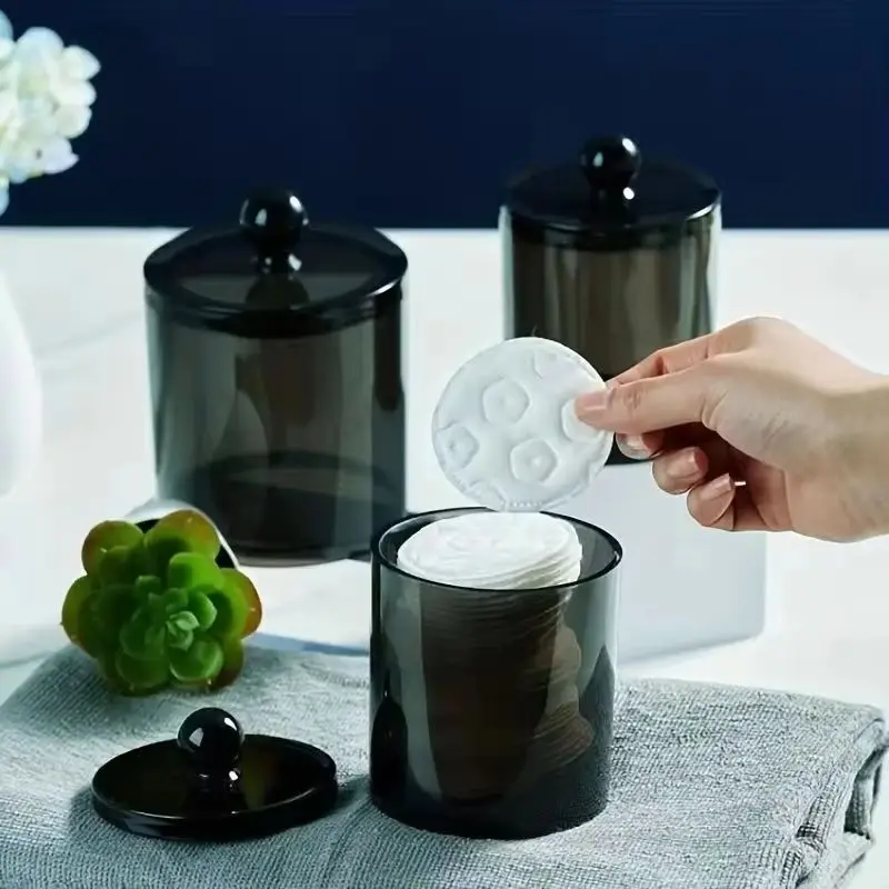 Cotton Swab Storage Box Apothecary Jar Bathroom Jar Black Plastic Holder Storage Box Suitable For Cotton Balls, Cotton Swabs