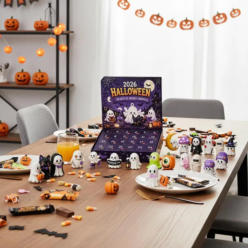 2026 Halloween Advent Calendar,24 Days Spooky Acrylic Ornaments Countdown Box,Halloween Table Decor Holiday Surprise Gift Set