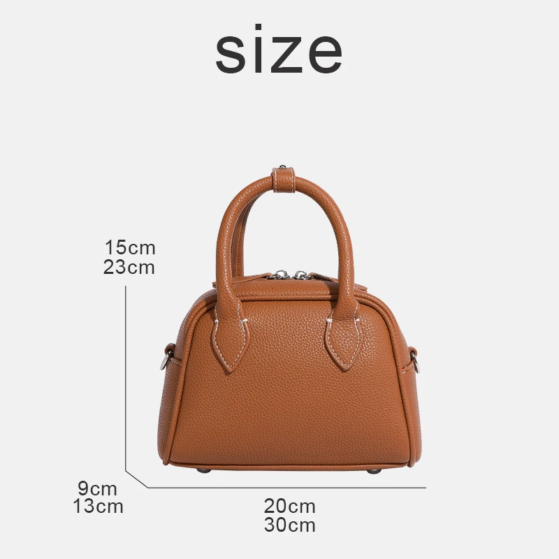 Japan Style Small Bowling Bags For Women Luxury Designer Handbag Purses 2024 New In PU Lychee Texture Top Handle Casual Shoulder