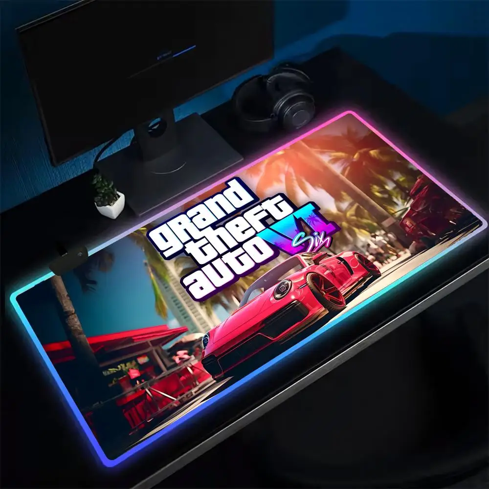 Game G-GTA-6 Mouse Pad Anime Gaming Mouse Pad LED Table Pads Backlit Rubber Desktop XXL Mousepad RGB Desk Mats