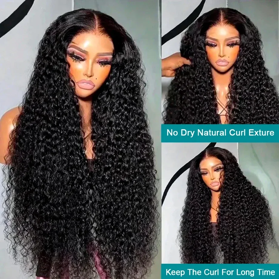 Soft Preplucked 26Inch Long Natural Black Kinky Curly Synthetic 180Density Deep Lace Front Wig For African Women Babyhair Daily