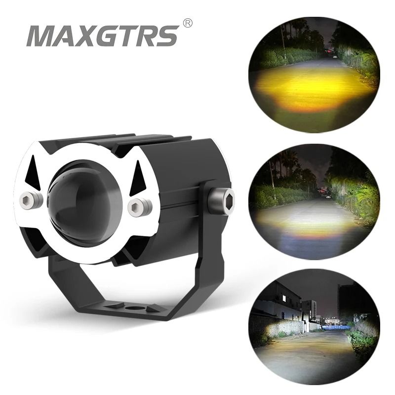 15W Super Bright Tri-model Motorcycle LED Headlight Mini Projector Lens Car ATV Driving Foglight Auxiliary Scooter Spotlight