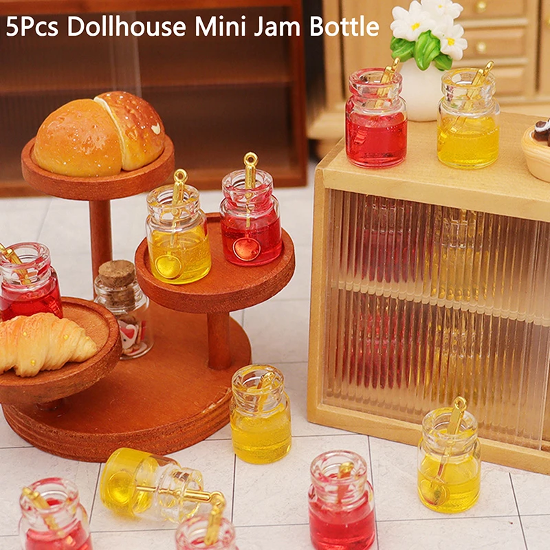 

5Pcs 1/1 Dollhouse Simulation Mini Glass Jar Jam Model Dollhouse Kitchen Decoration Dolls House Micro Scene Photo Props