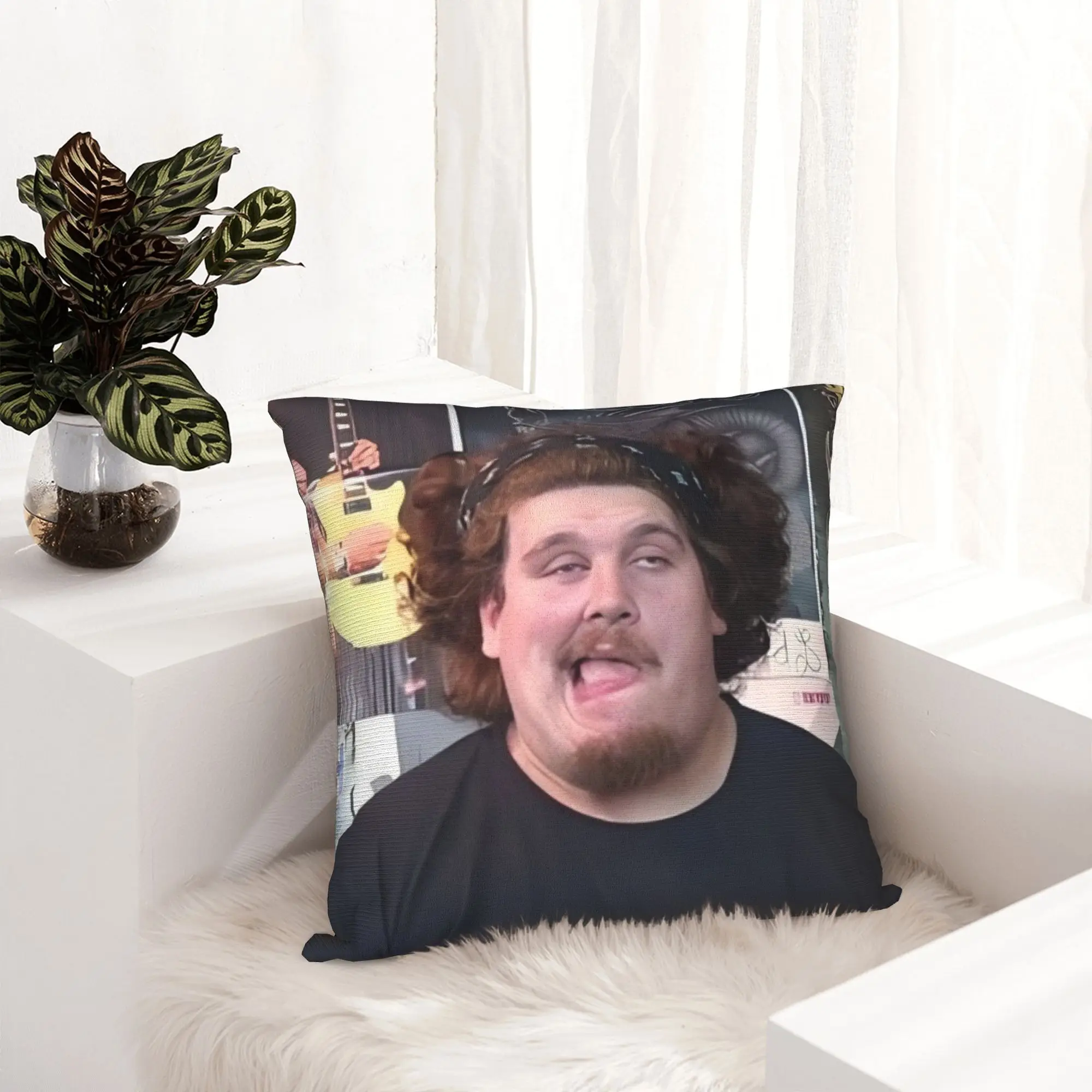 1pc Funny Goofy Face Meme Pillow Cover, Polyester 2D Double-Sided Print, Viral Internet Personality Cushion, Humor Friend & Game