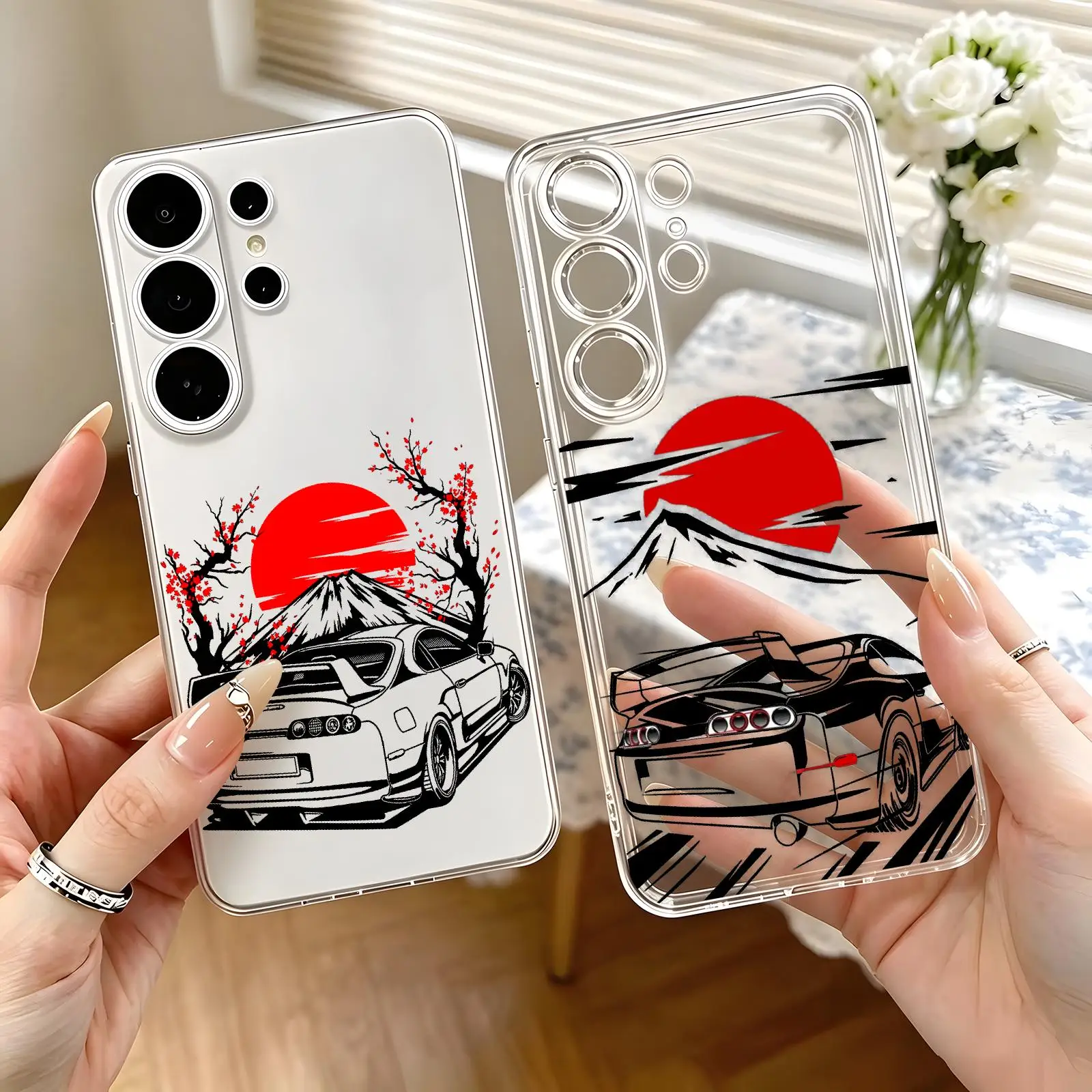 Coque antichoc en silicone souple transparent anti-jaunissement, style JDM, pour Samsung S26 S25 S24 S23 S22 S21 Plus Ultra, idéale pour le drift et la course.