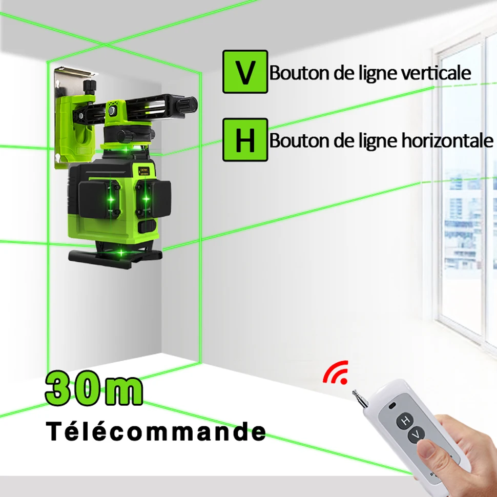 Clubiona 4D 16 lines Professional German Core Floor Ceiling Remote Control Green Line Laser Level with 5000mahs Li-Ion Battery