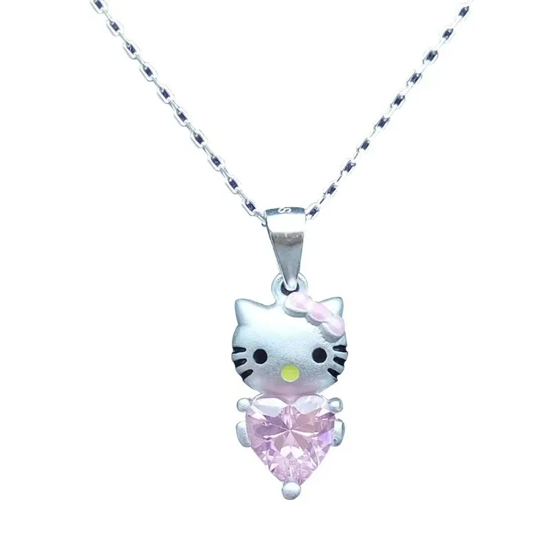 2338181 Sanrio Kawaii Hello Kitty Anime Pendant Cute Cartoon Kitty Kids Chain Simple Elegant Necklace Women Jewelry Gift