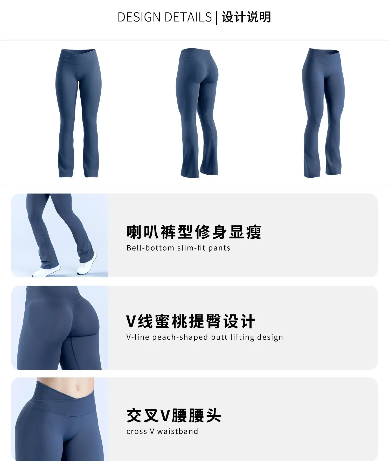 Logo Damen Nahtlose Yoga-Schlaghose mit Kreuz-V-Rippenbund und verstecktem Scrunch-Effekt Fitness-Leggings – Detail 8