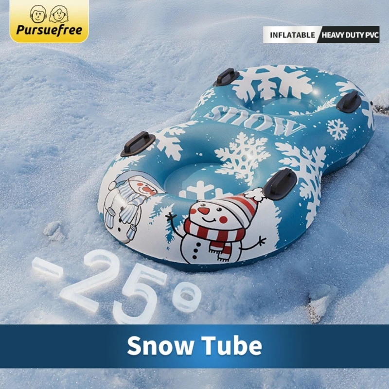 Shared-Ride Inflatable Snow Tube with Two Recessed Seating Areas, Four Handholds, and a Foldable Form for Sliding on 69HD