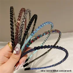 High-end Crystal Rhinestone Colored Thin Headband, Light Luxury and Elegant Going Out Press Headband Girl's Hair Accessory