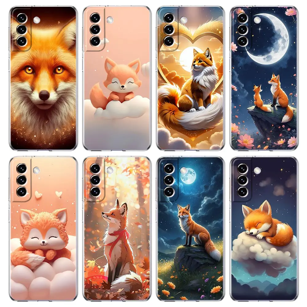 Transparent Cover for Samsung Galaxy S26 S25 S24 S23 S22 S21 S20 FE Ultra S25 Edge S10 Plus 5G Phone Case Cute Animal Fox Capas
