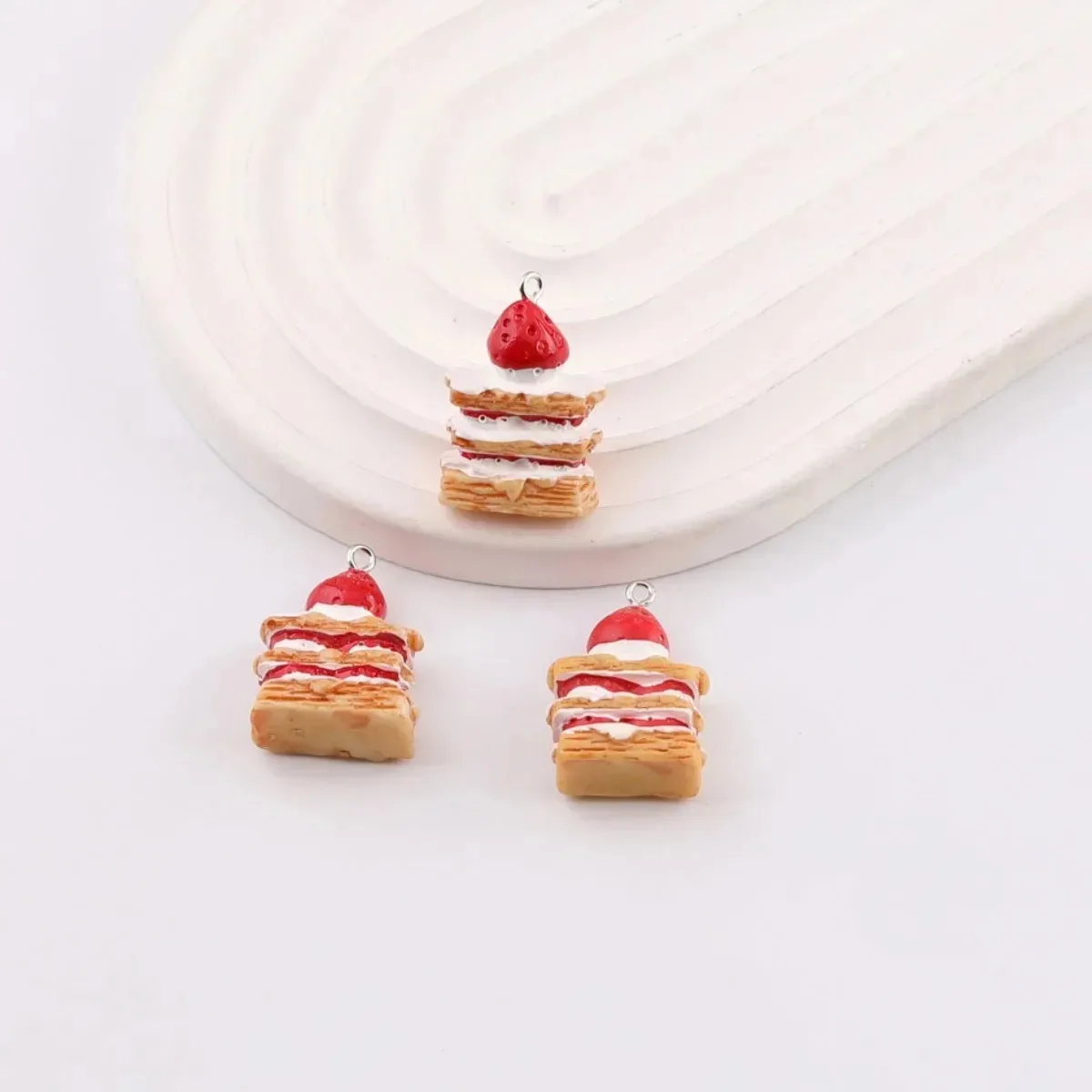 10 Pieces Mini Simulated Strawberry Cake Resin Pendants Cute Fruit Cake Charms For Handmade Earring Keychain Making - view 4