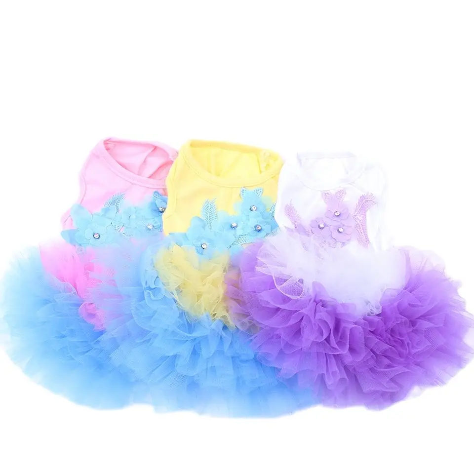 Dog Dress Cat Tutu Flowers Lace Design Pet Puppy Skirt Spring/Summer Clothes Apparel 3 Colours