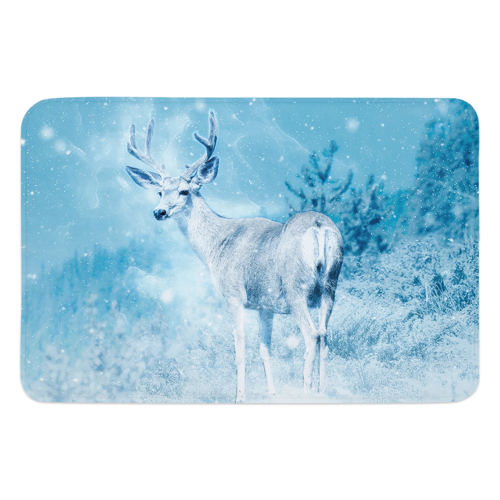 Elk Snow Deer Bathroom Bath Mat Coral Fleece Carpet Bathtub Floor Rug Shower Room Doormat Kitchen Entrance Pad Home Decor