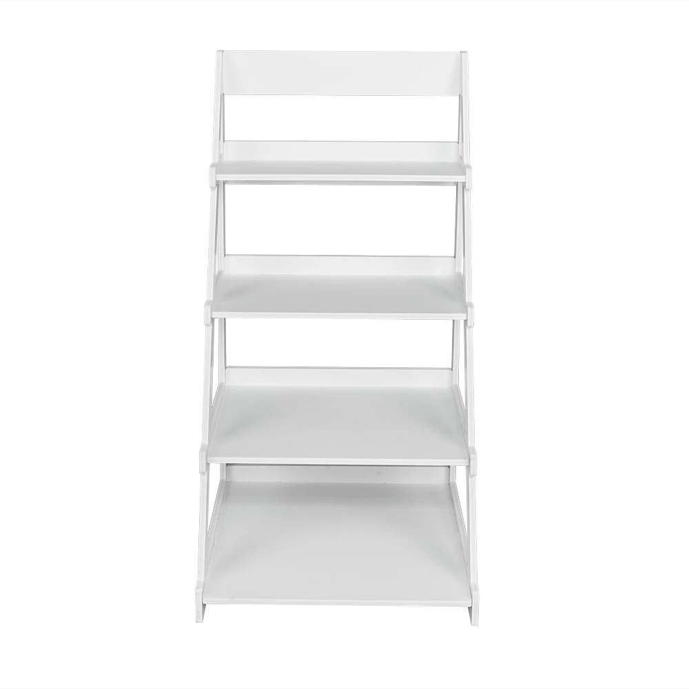 Wood Plastic 4-Tier Ladder Style Shelf Plant Stand White