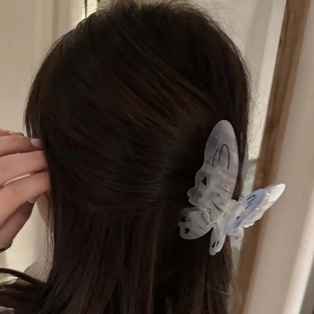 Moda acrílico borboleta tubarão clipe à prova dwaterproof água elegante asa garra clipe estilo chinês headwear cor ilusória grampo de cabelo menina