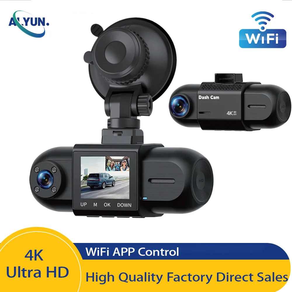 WiFi Ultra HD 4K+1080P Dashcam Car Camera Super Night Vision Dual Lens Front Inside Loop Recording Vehicle Accessories