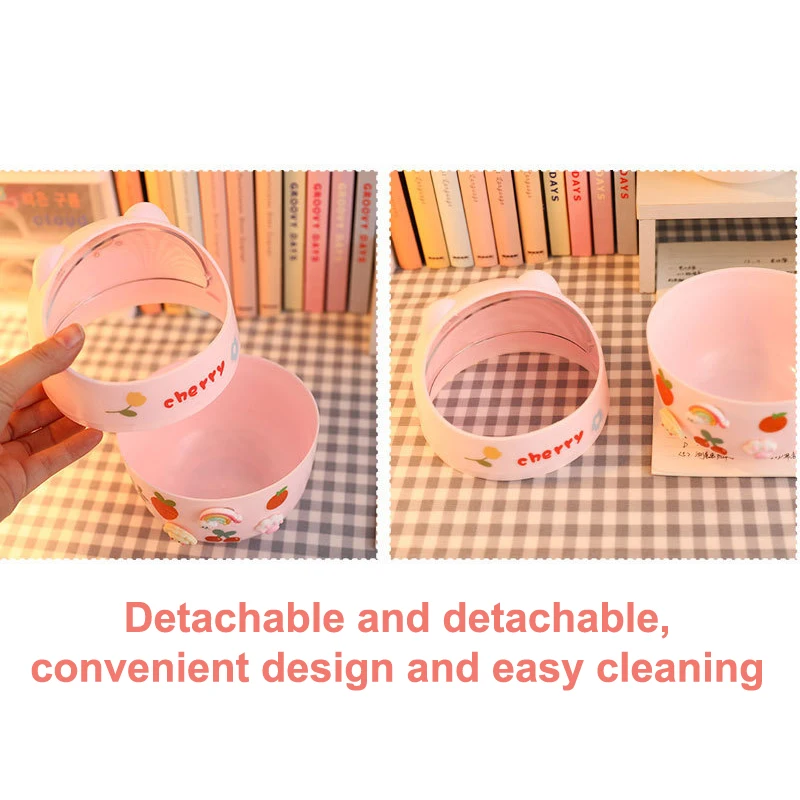 Cubo de basura con tapa, pequeño portalápices, con pegatina, mini caja de almacenamiento Kawaii para dormitorio, escritorio, hogar, creativa y bonita.