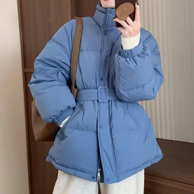 long style Super nice belt cotton-padded jacket Women's Korean version leisure loose keep warm tops winter fashion puffer jacket