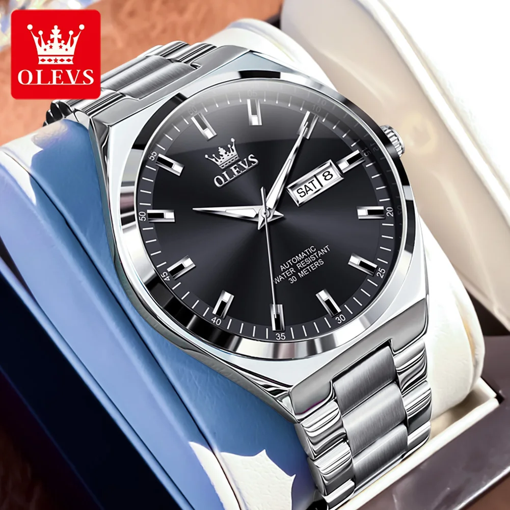 

OLEVS мужские часы трендовые модные оригинальные автоматические наручные часы для мужчин с автоподзаводом водостойкие светящиеся дата неделя 9907