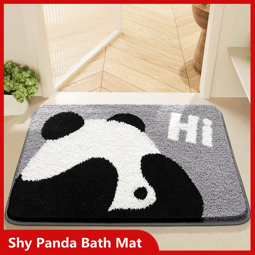 Shy Panda Bath Mat Large Capacity Absorbent Foot Mat Microfiber Bathroom Rug Shower Room Door Mat TPR Latex Non-slip Bottom