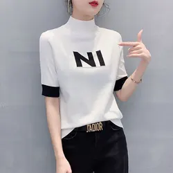 Women Short Sleeve Turtleneck Knitwear, Loose Tops, Casual, Simplicity, Simplicity, Elegant Temperament Clothes, Spring Fashion