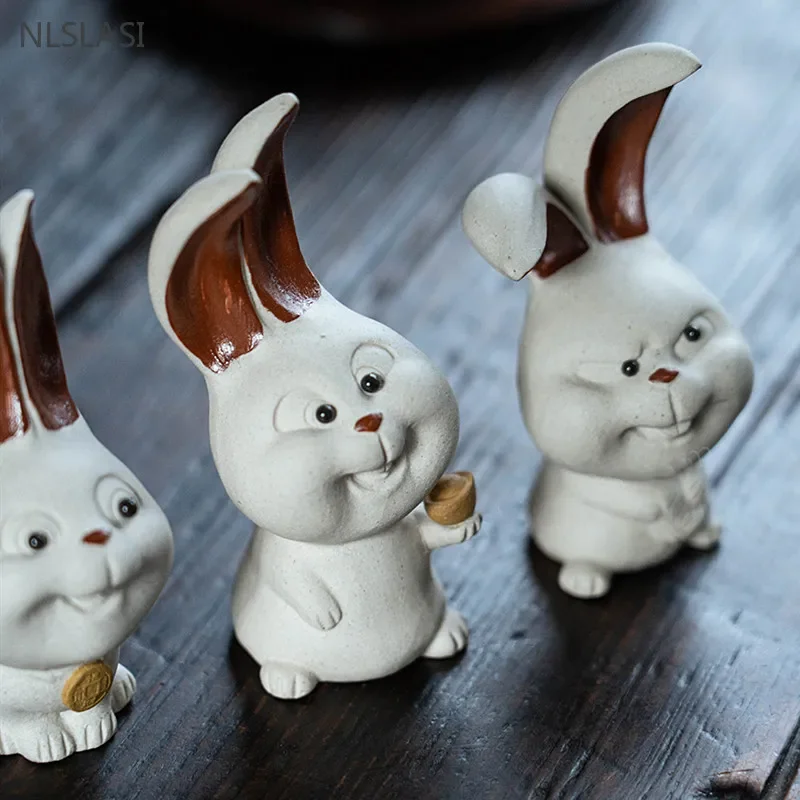 Creative Purple Clay Rabbit Tea Pet Decoration Interesting Handmade Animal Sculpture Ornaments Chinese Tea Ceremony Accessories