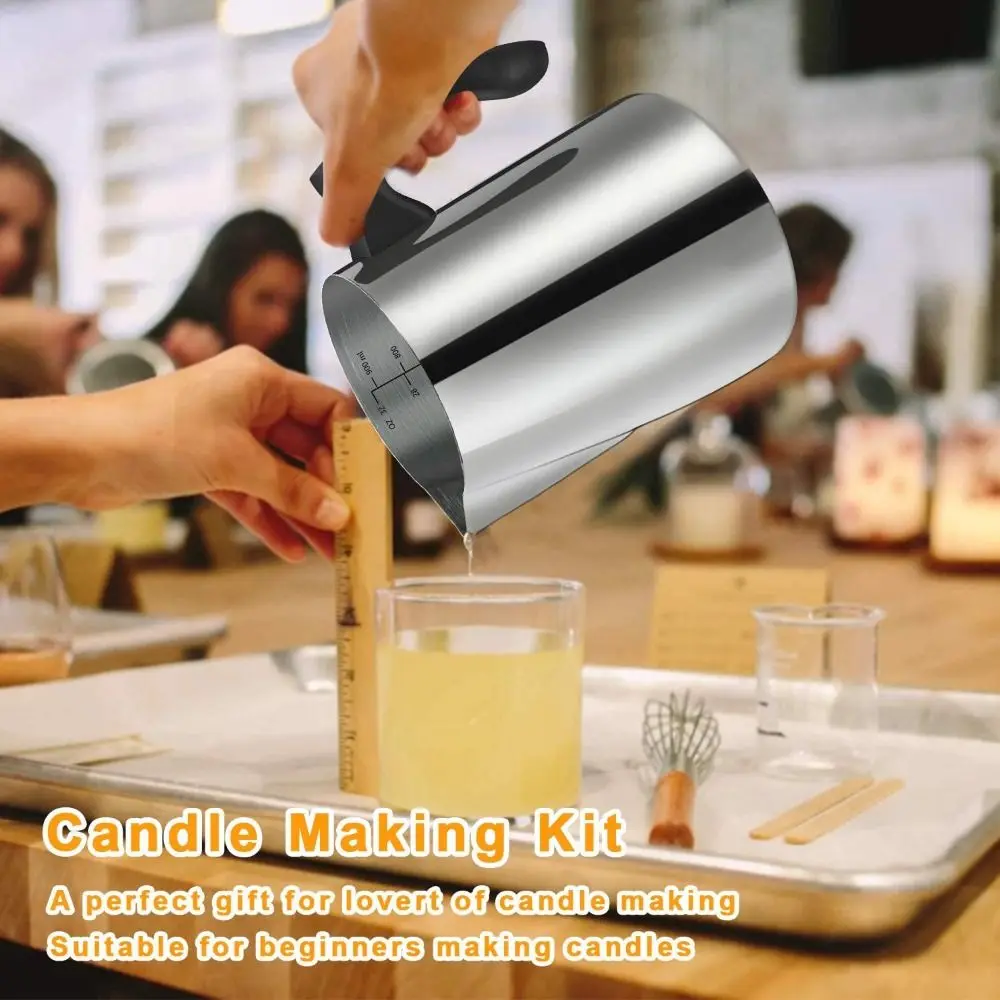 

900ML Candle Making Pouring Pot Stainless Steel Dripless Pouring Spout Wax Melting Cup Double Boiler with Handl