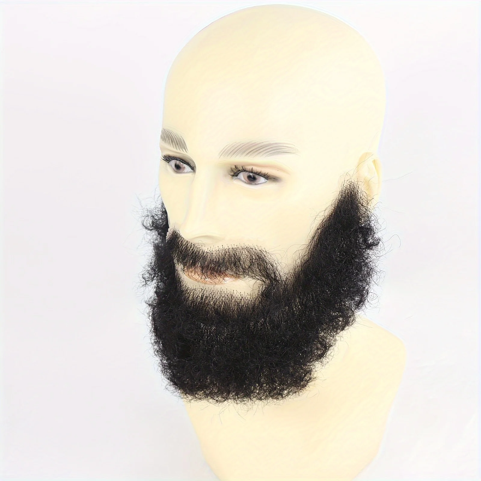 Afro Kinky Curly Black Fake Face Beard Mustache For Men Natural Human Hair Invisible Swiss Lace Thick Facial False Beard Makeup