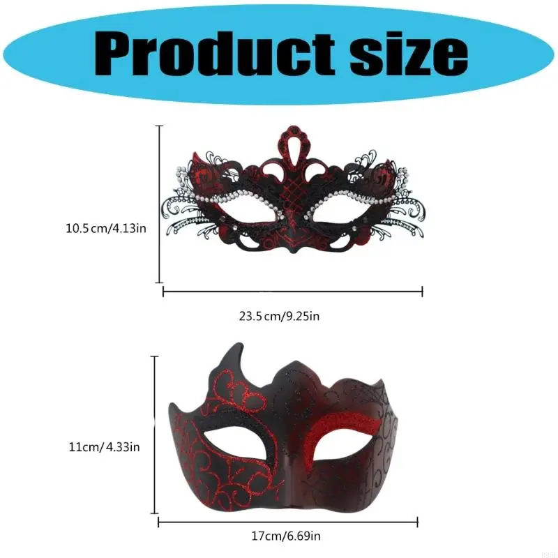 B95F 2Pcs Venetians Masks For Couples Plastic Party Wear Carved Art Design
