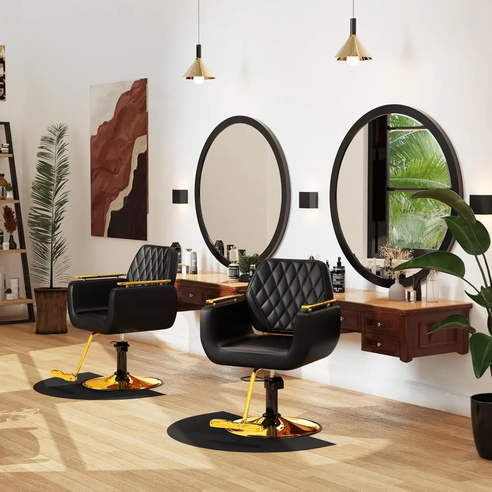 Black and Gold Salon Chair, New Hair Stylist Chair with Soft Comfortable Cushion, Stainless Steel Armrest, 360°Swivel - view 2