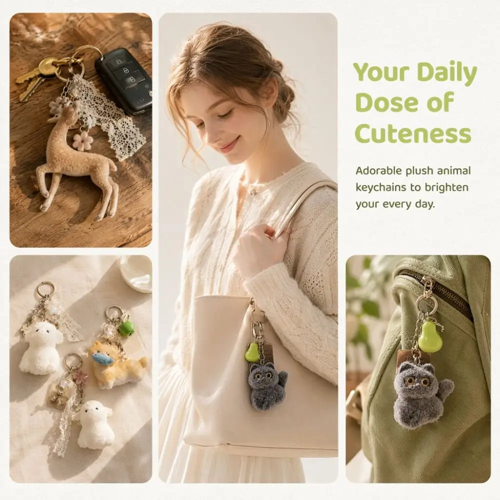 Y2K Deer Pendant Keychain Fashion Handmade Little Deer Key Ring Cute Delicate Animals Pendant Key Chain Women