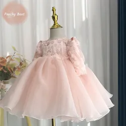 Baby Girl Princess Sequins Bow Dress Long Sleeve Infant Toddler Child Shinning Vestido Pink Birthday Party Baby Clothes 1-10Y
