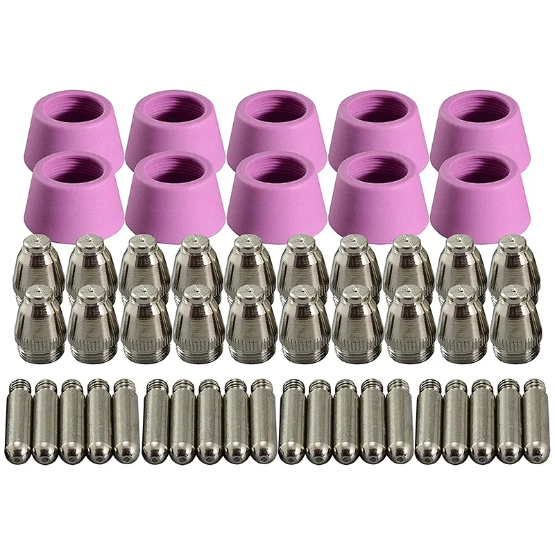 ABNC-50Pcs Plasma Cutter Torch Consumables Electrode Nozzles Cups Kit For AG-60 SG-55 WSD-60 Fit CUT-60 LGK-60 Plasma Cutter