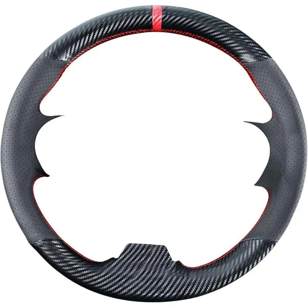 

DIY Stitching Carbon Fiber Steering Wheel Cover for 9th Generation Civic 2012-2015, 13.5-14.5 inches Black Microfiber Leather In