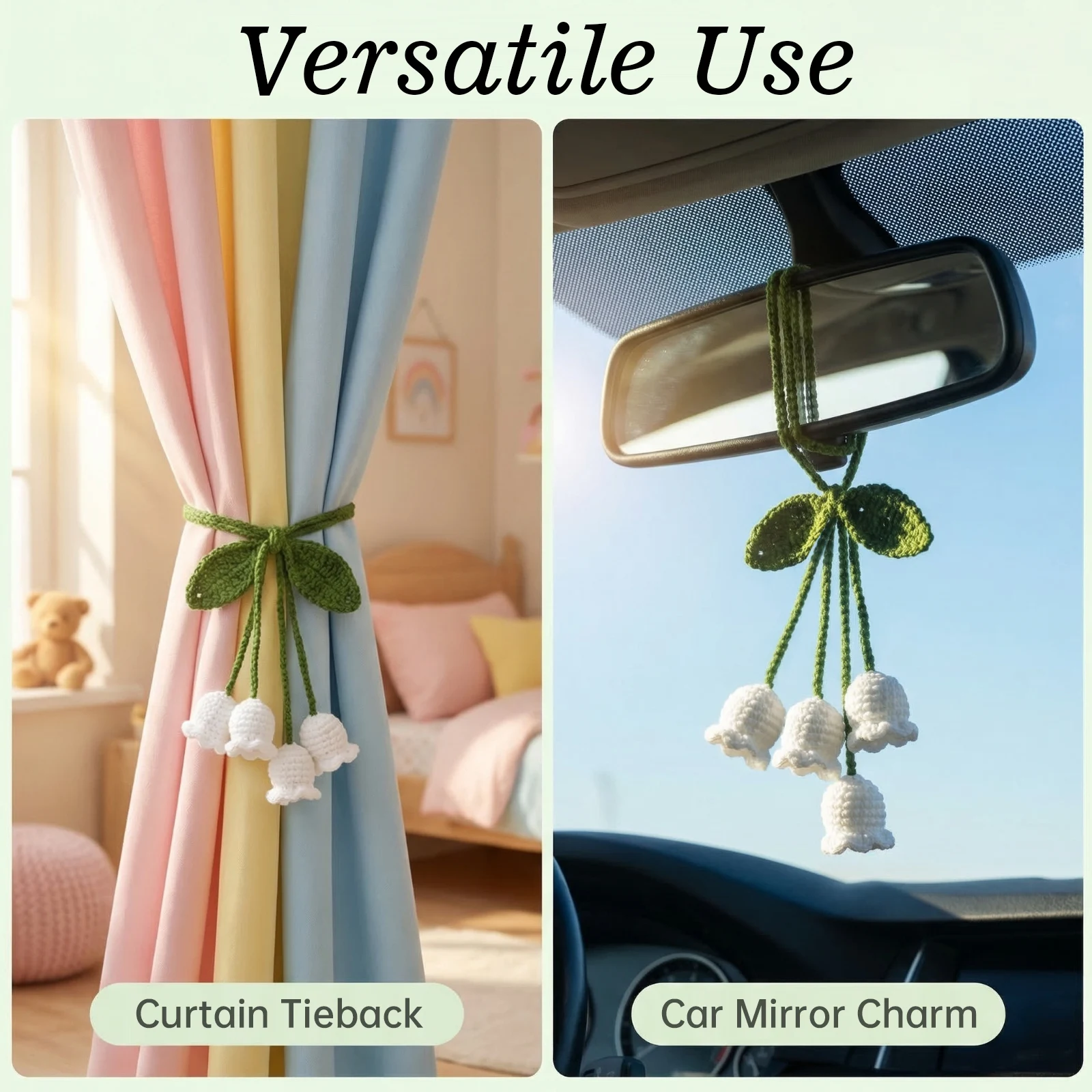 2 Pcs Curtain Holdbacks Holder Lily Tie Back of The Valley Handmade Flower No Drill Rope Curtain Tiebacks Strap Clip Buckle