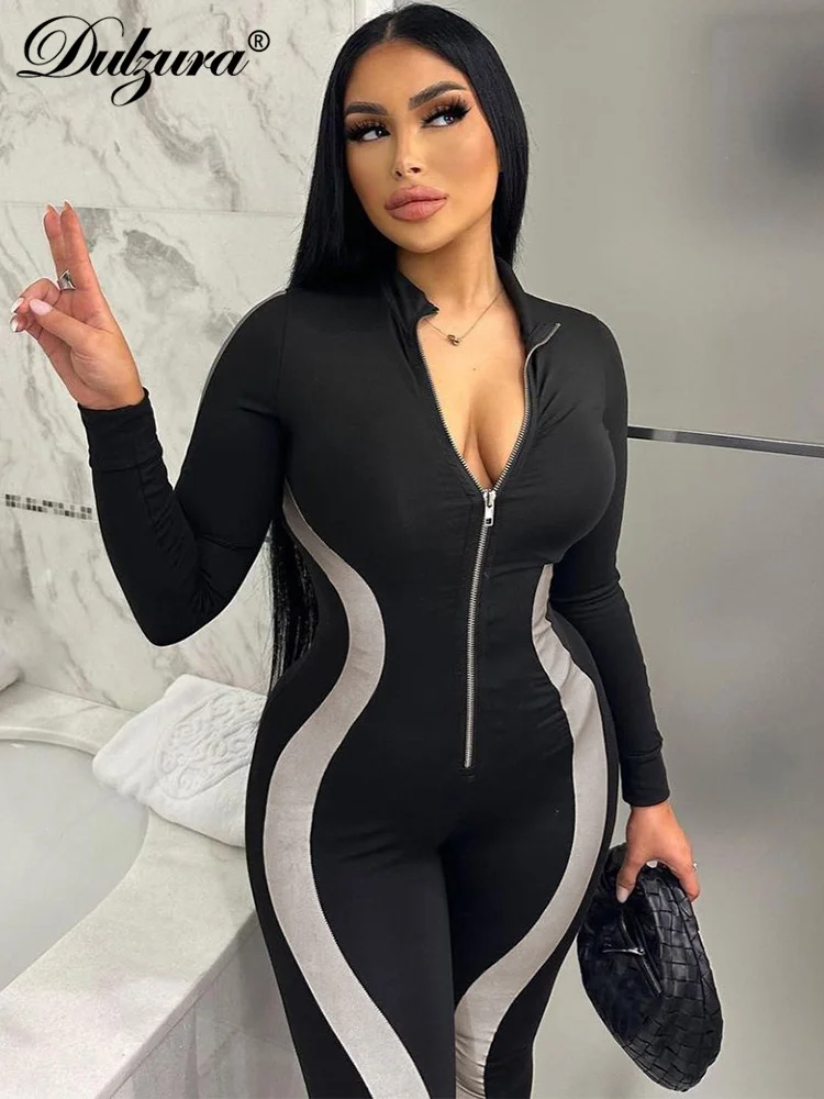 Dulzura lange Ärmel sexy Frauen Overall Stretch Skinny Streetwear Body Suit Kleidung 2023 Herbst Winter Outfits Reiß verschluss sexy