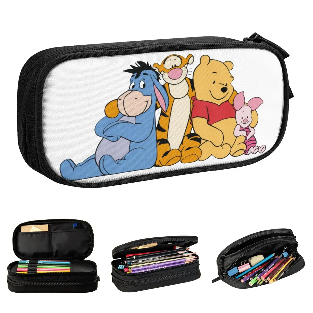 Large Capacity Pen Box Funny Pooh And Friends Merch Winnie the Pooh Double Layer Pencil Bag Girl Makeup Bags Suprise Gift