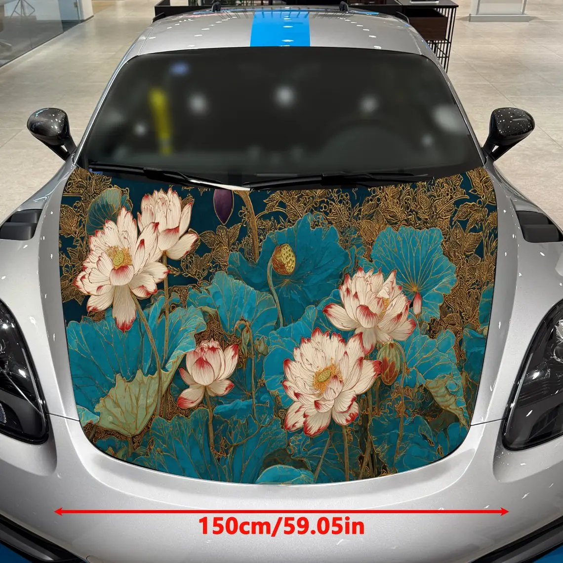 Gilded Lotus Oriental Art Expedition PVC Car Hood Wraps, Self-Adhesive Waterproof Car Bonnet Decal Sticker, Car Decoration Prote