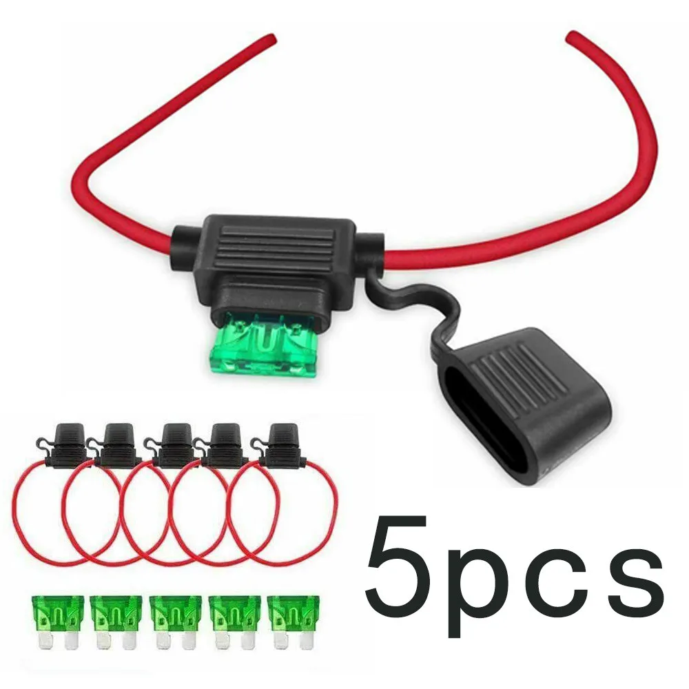 Lot de 5 porte-fusibles en ligne standard fiables, adaptés aux mini-fusibles à lame, câble de 30 cm, DC 12V 30A, 5 fusibles 30A inclus
