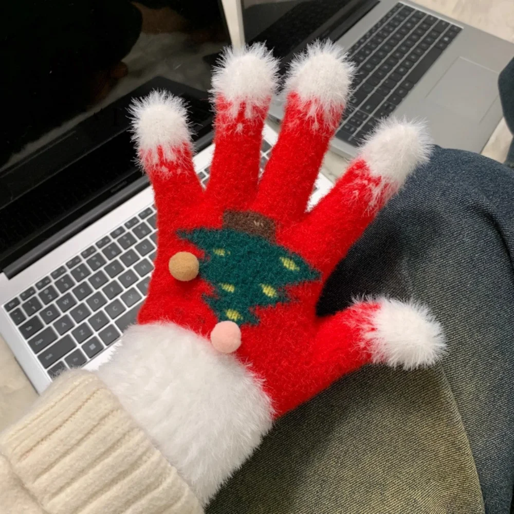 Gants chauds en peluche gants de noël unisexe gants d'hiver en plein air mitaines d'arbre de noël festifs pour la saison de vacances de noël