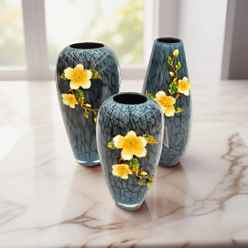 

Enamel colored glass vase decoration, living room foyer decoration, American dried flower arrangement, luxurious European style