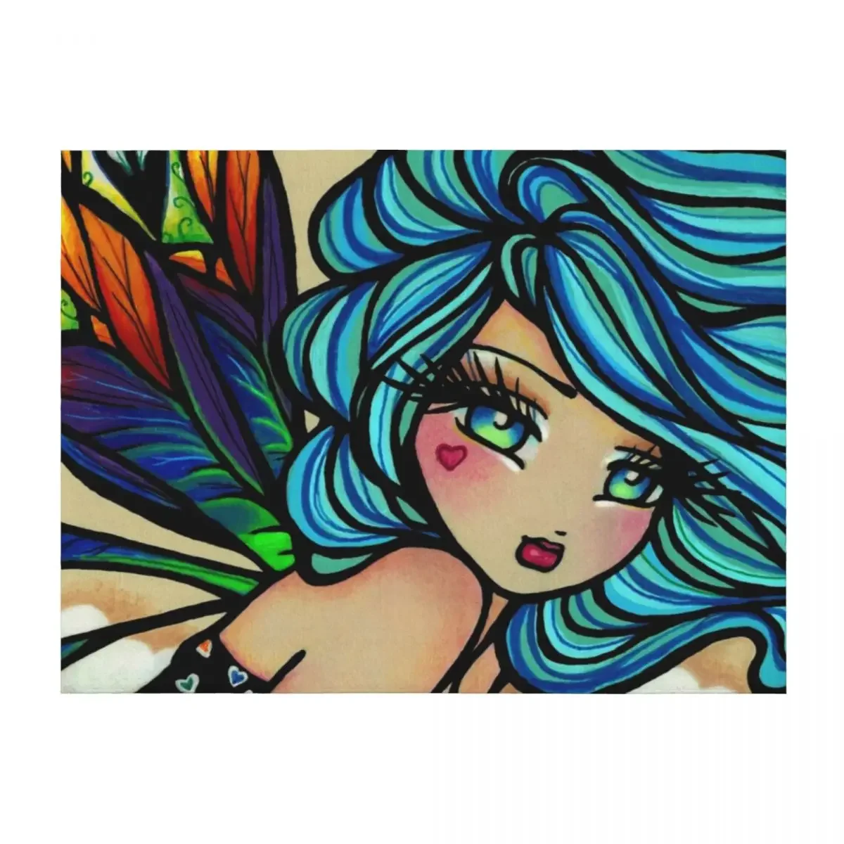

Fairy with Blue Hair and Colorful Wings Fantasy Art Throw Blanket Vintage blankets ands decorative anime Blankets