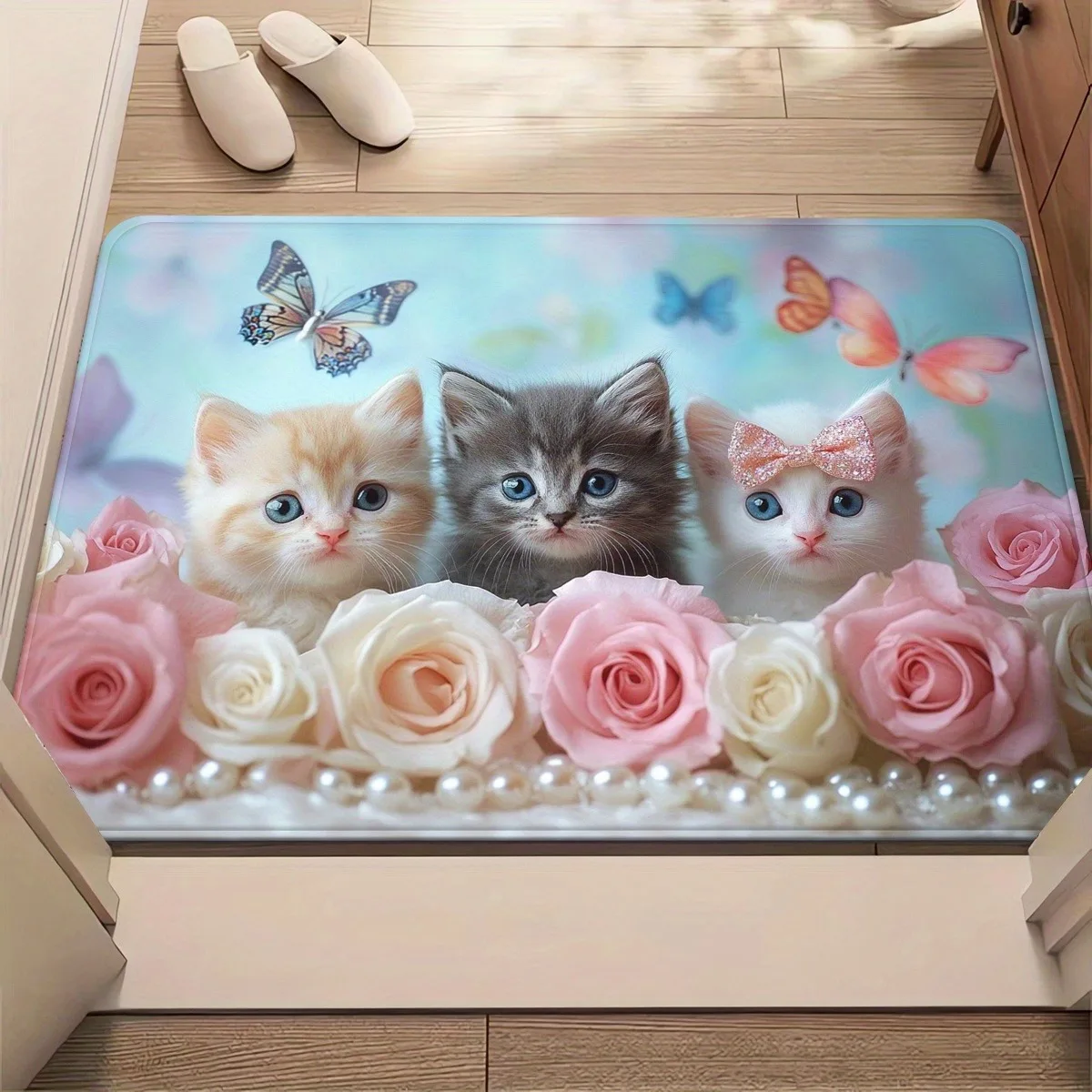 ممسحة لطيفة على شكل قطة وفراشة وردية، سجادة أرضية مضادة للانزلاق، ديكور حمام منزلي، هدية جمالية جميلة #3