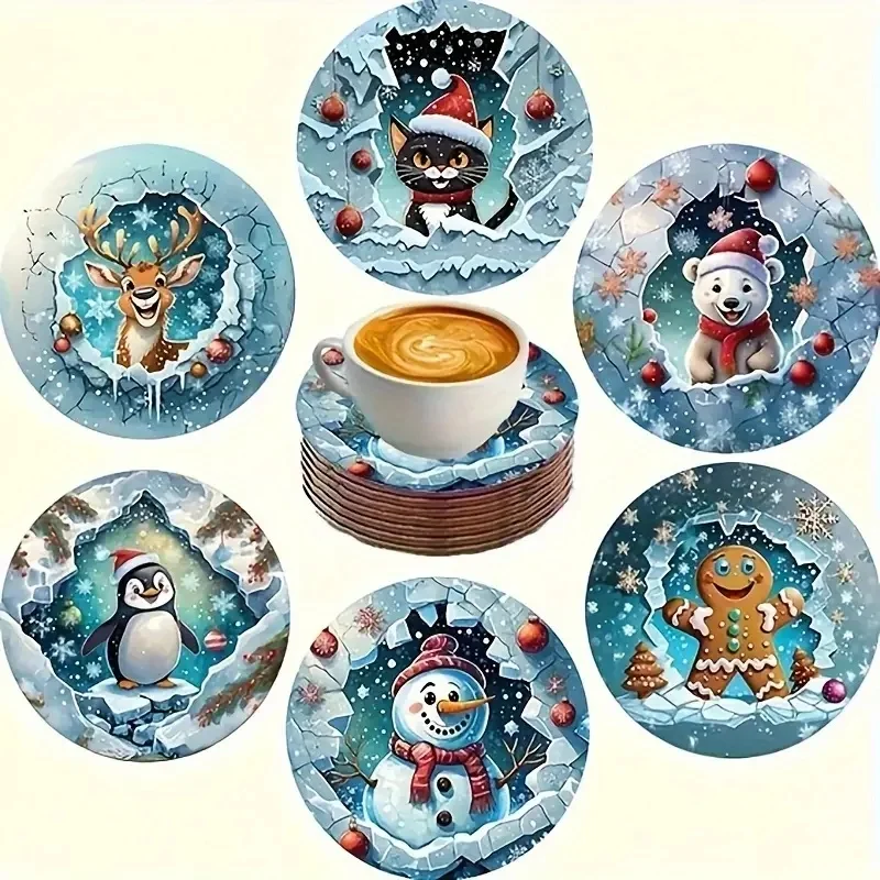 Weihnachtliche Schneemann-Serie 6-teiliges Holzuntersetzer-Set mit Rutschfestem Design für Thanksgiving & Weihnachten Dekorative Tischware