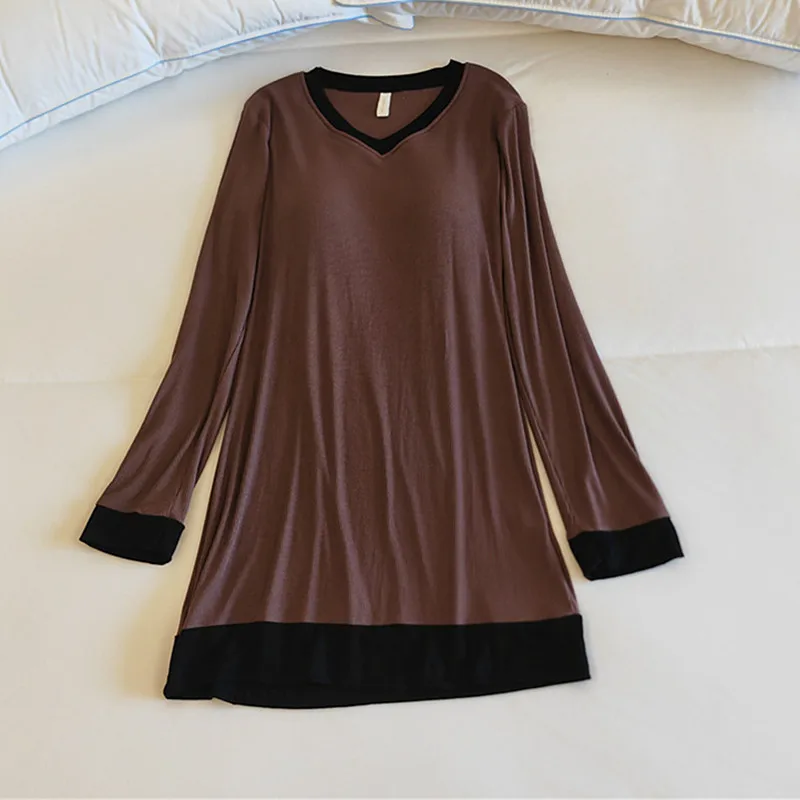 

Fashion Fall Winter Night Dress Woman Casual Chest Pad Long Sleeve Nightgowns Modal Soft Sleepwear Ladies Nightwear Shirt
