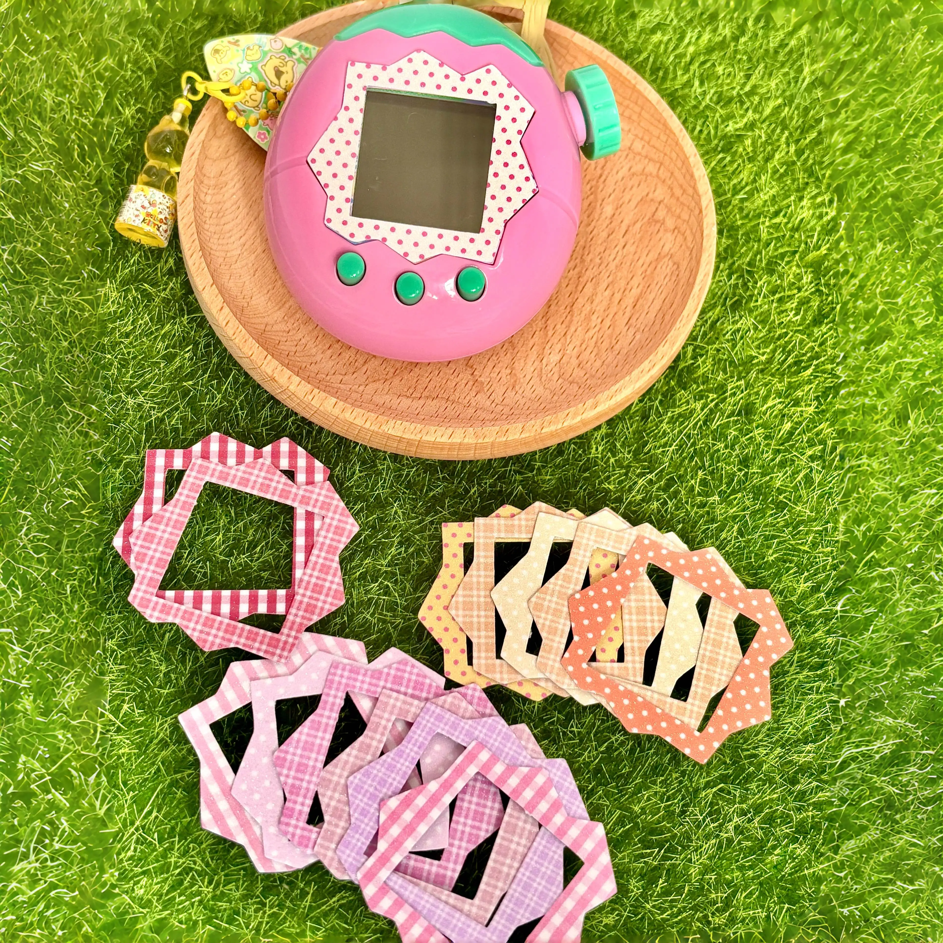 

Cartoon Polka Dot Checkered Tamagotchi Paradise Panel Sticker Simple And Cute Panel Paper Sticker Decoration